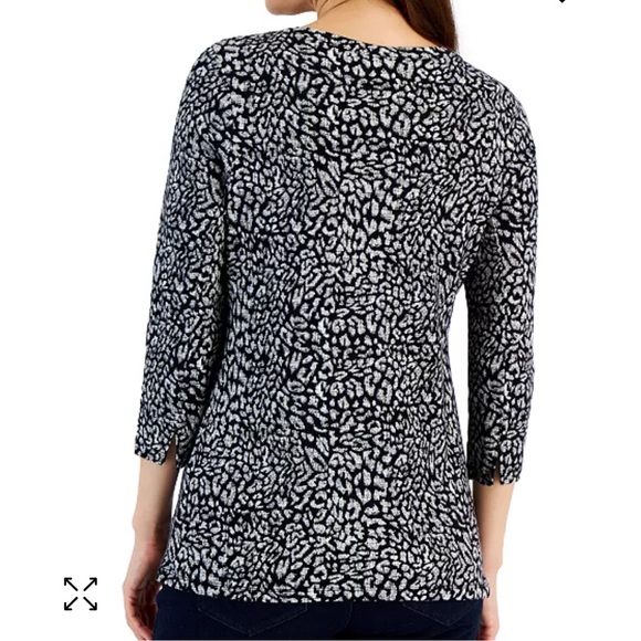 Style & Co pima cotton print essential knit 3/4 sleeve top New, Petite Small - Picture 2 of 16